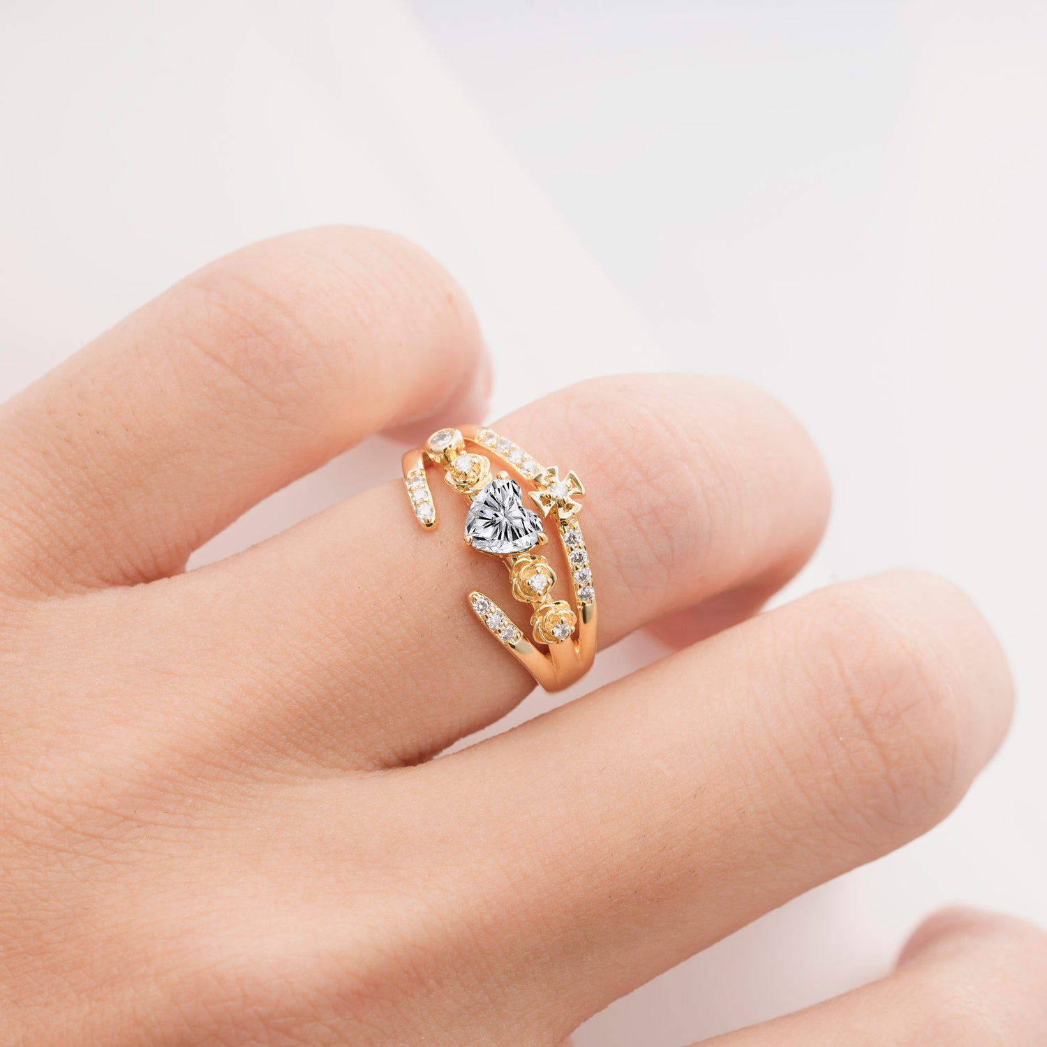 Heart Cut Claddagh Cross Lab Diamond Wedding Ring