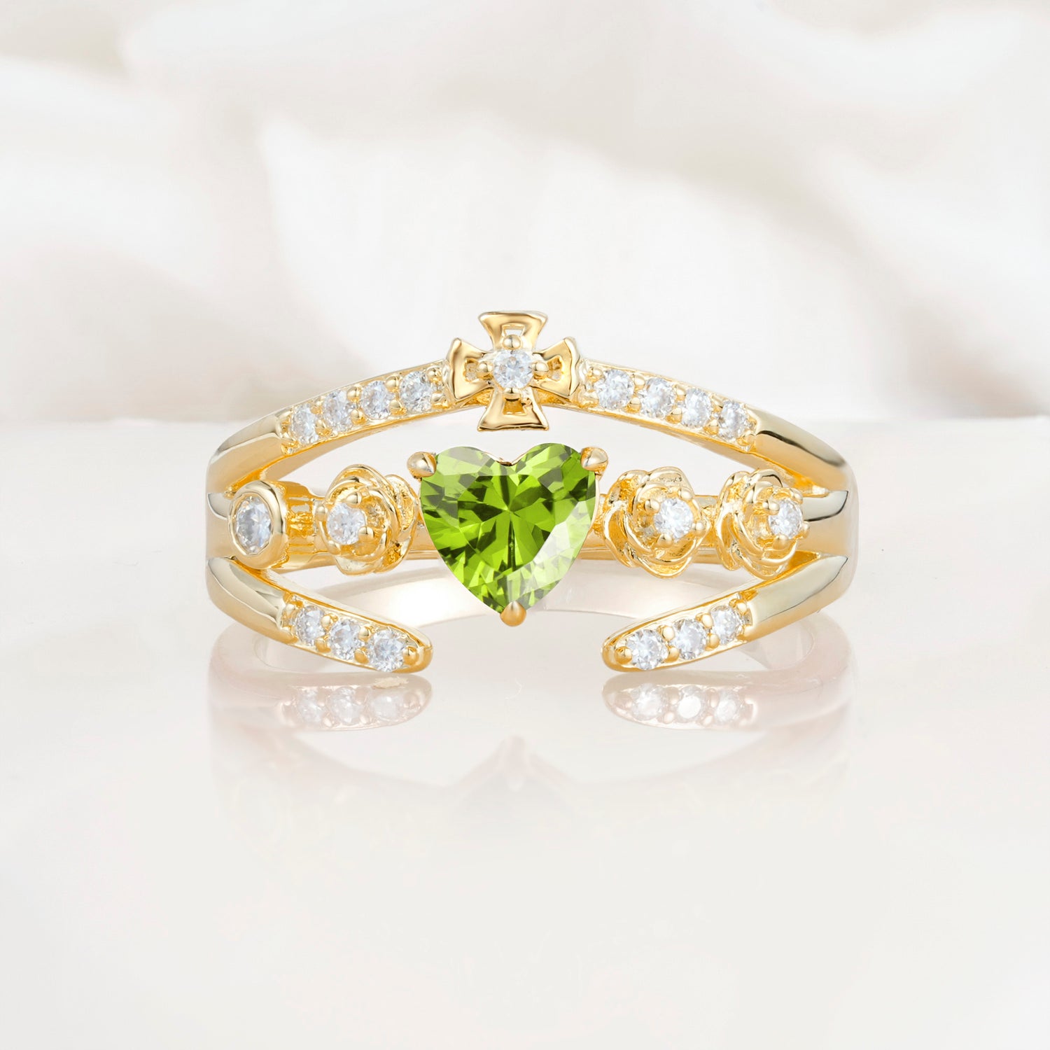 Heart Cut Claddagh Cross Peridot Wedding Ring