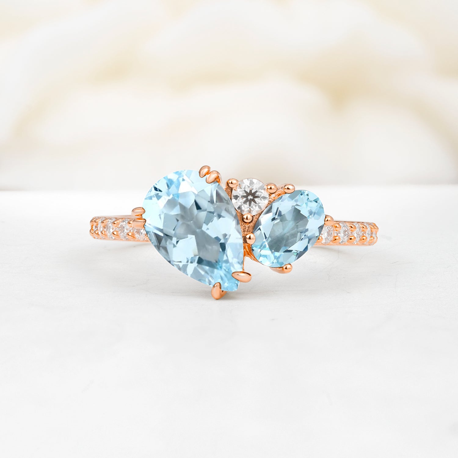 Pear Cut Unique Aquamarine Engagement Ring