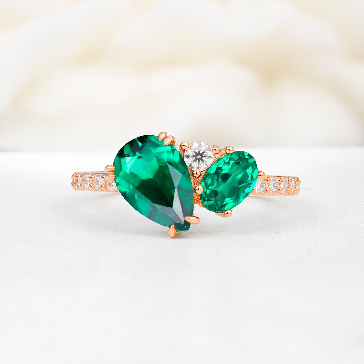 Pear Cut Unique Emerald Engagement Ring