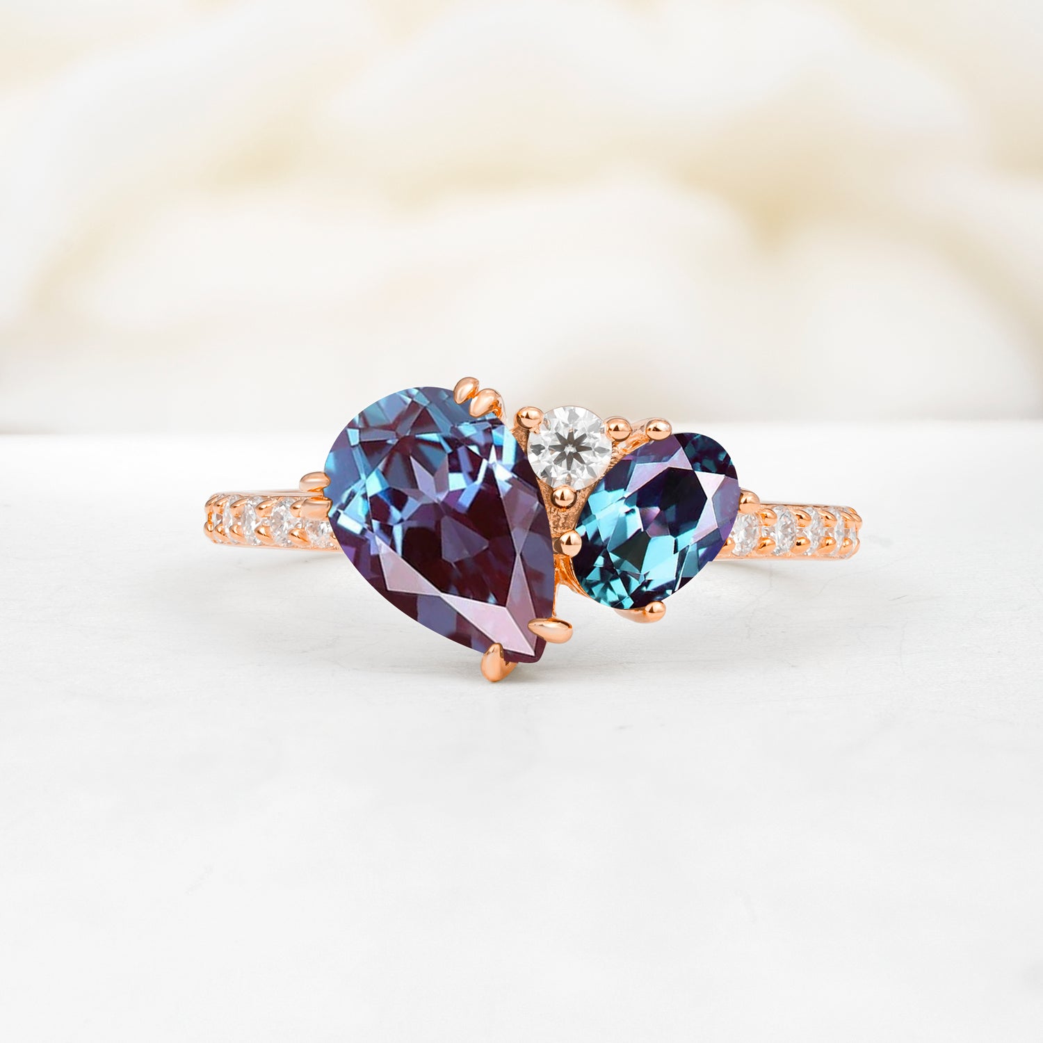 Pear Cut Unique Alexandrite Engagement Ring