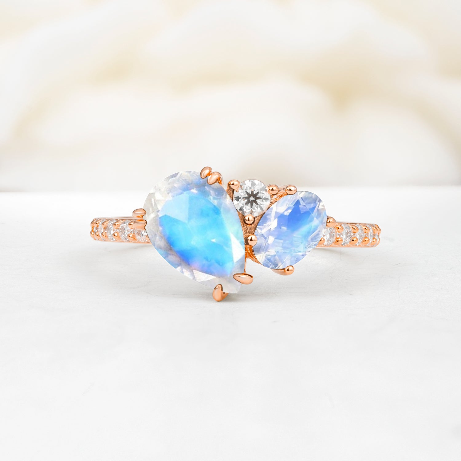 Pear Cut Unique Moonstone Emgagement Ring
