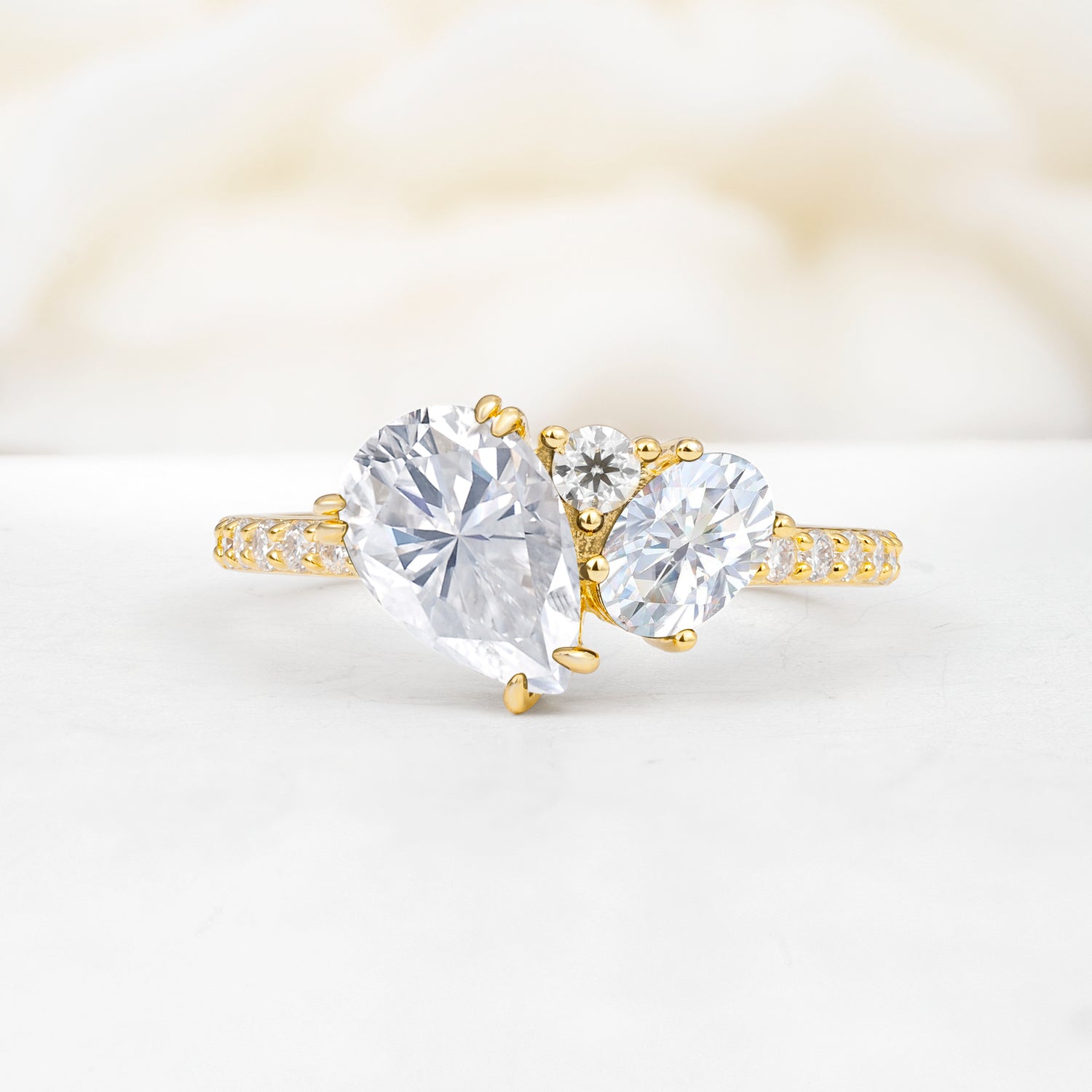Pear Cut Unique Moissanite Engagement Ring