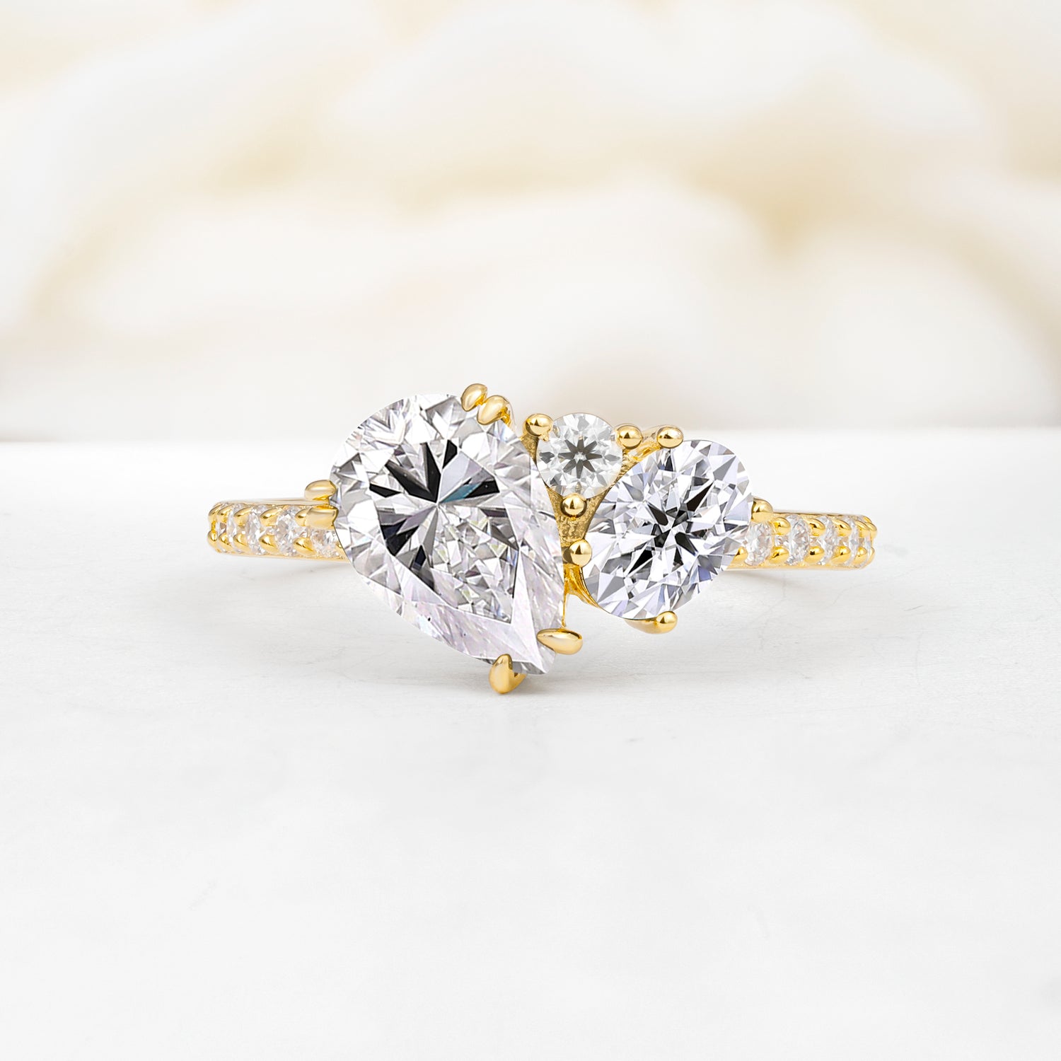 Pear Cut Unique Lab Diamond Engagement Ring