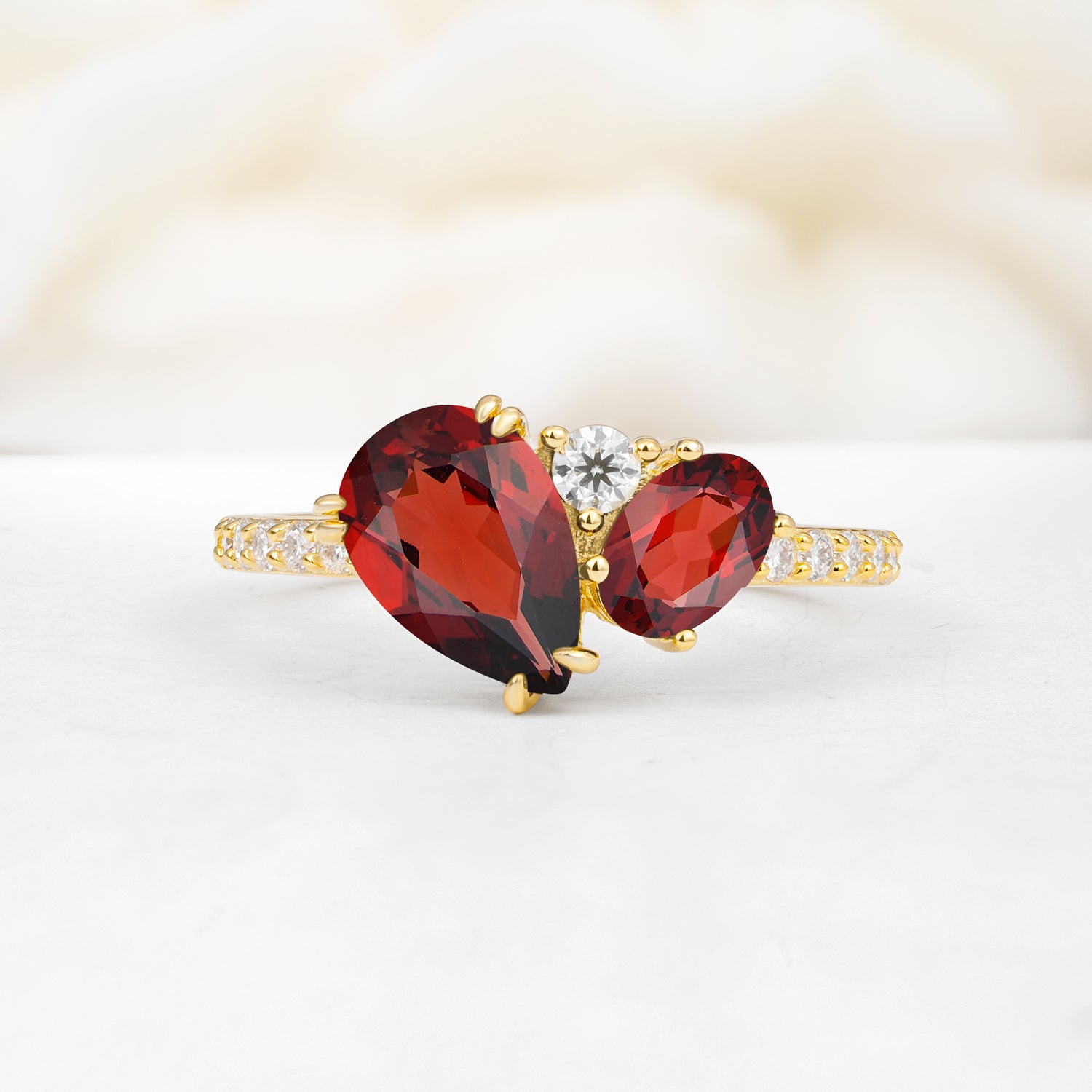 Pear Cut Unique Garnet Engagement Ring