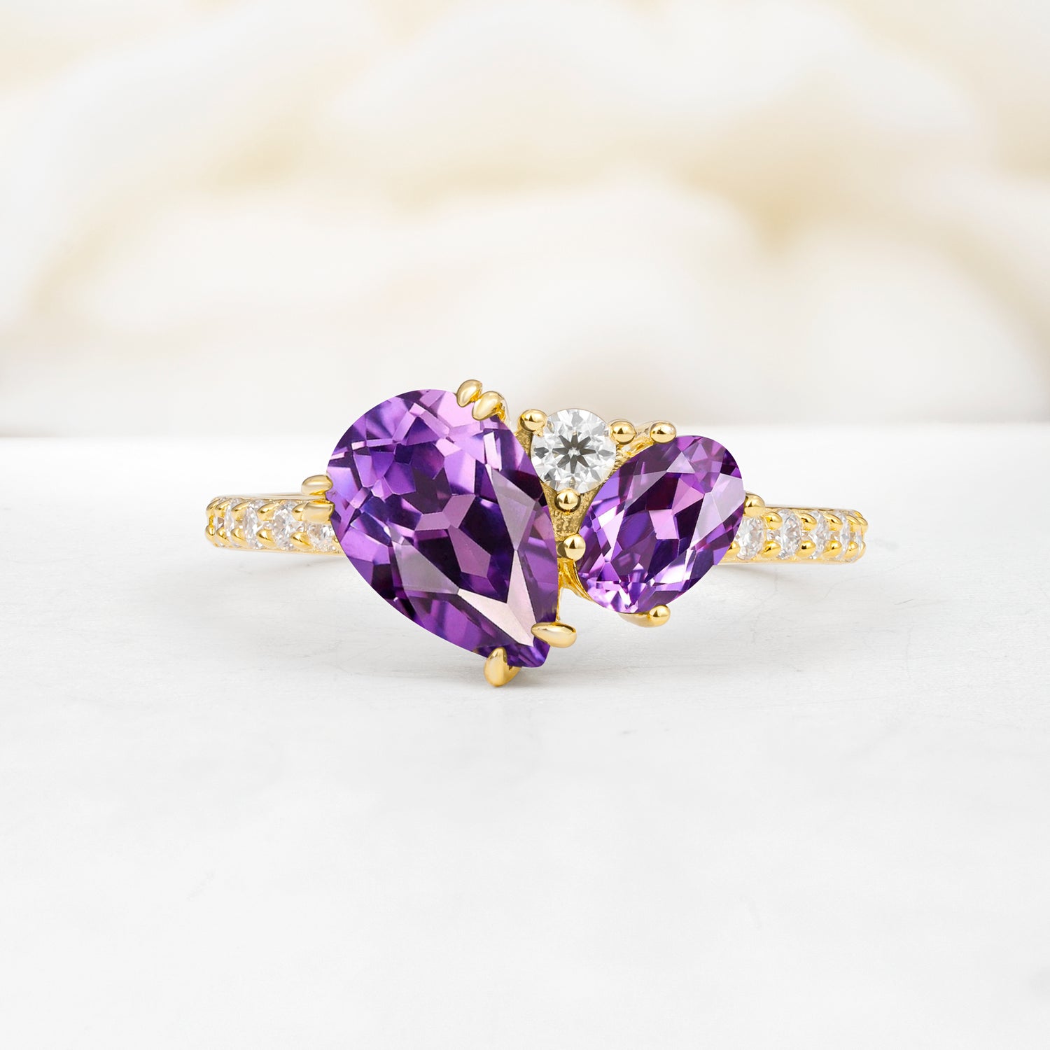 Pear Cut Unique Amethyst Engagement Ring