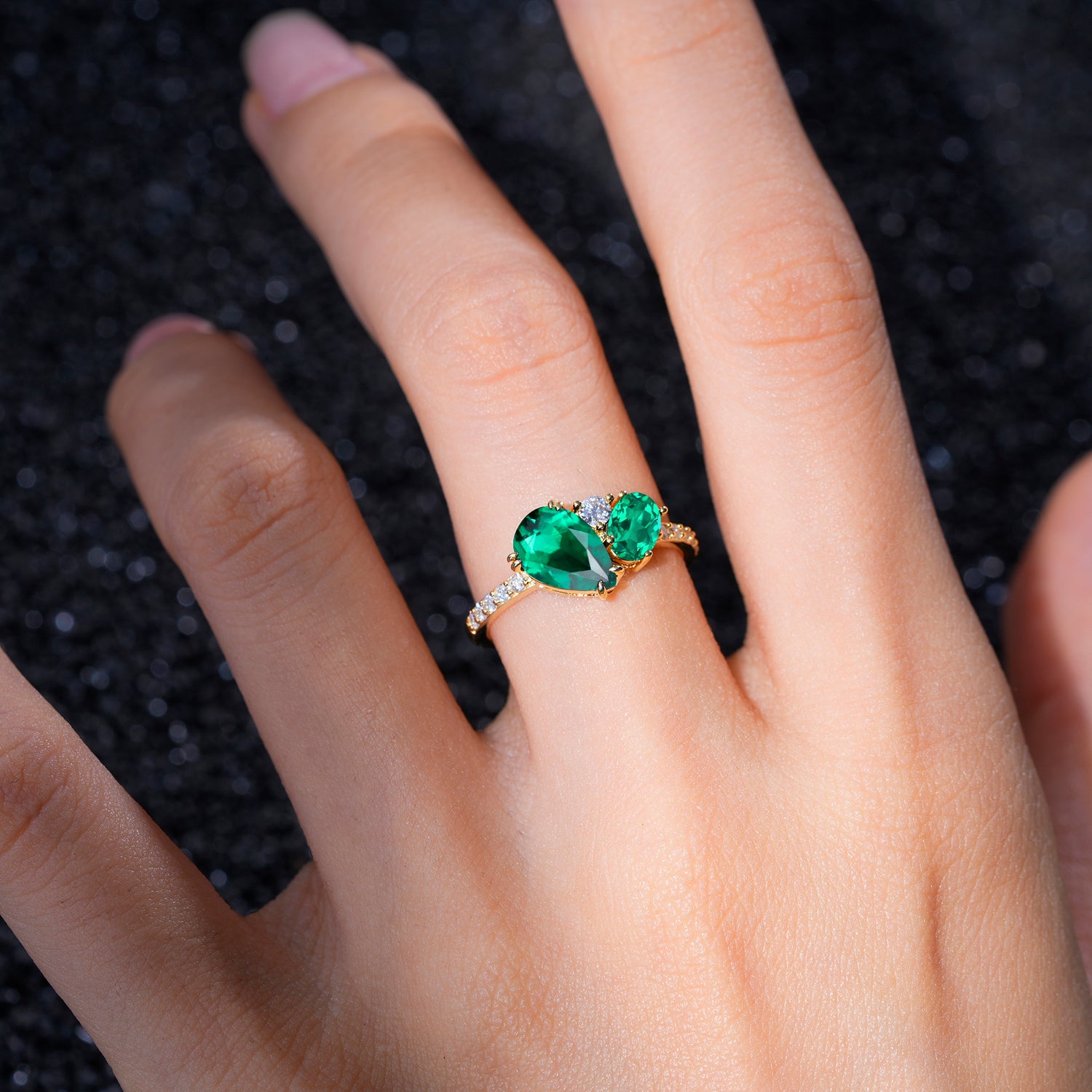 Pear Cut Unique Emerald Engagement Ring