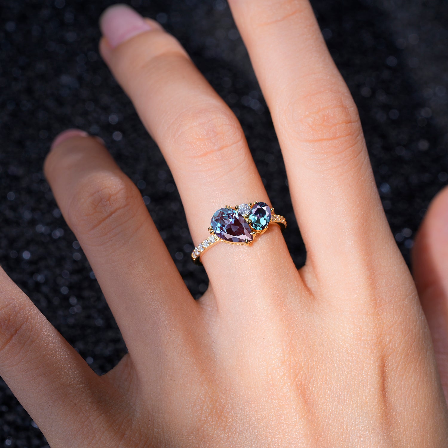 Pear Cut Unique Alexandrite Engagement Ring