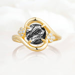 SR19482 Black Rutilated Quartz Ring - Yellow-Gold