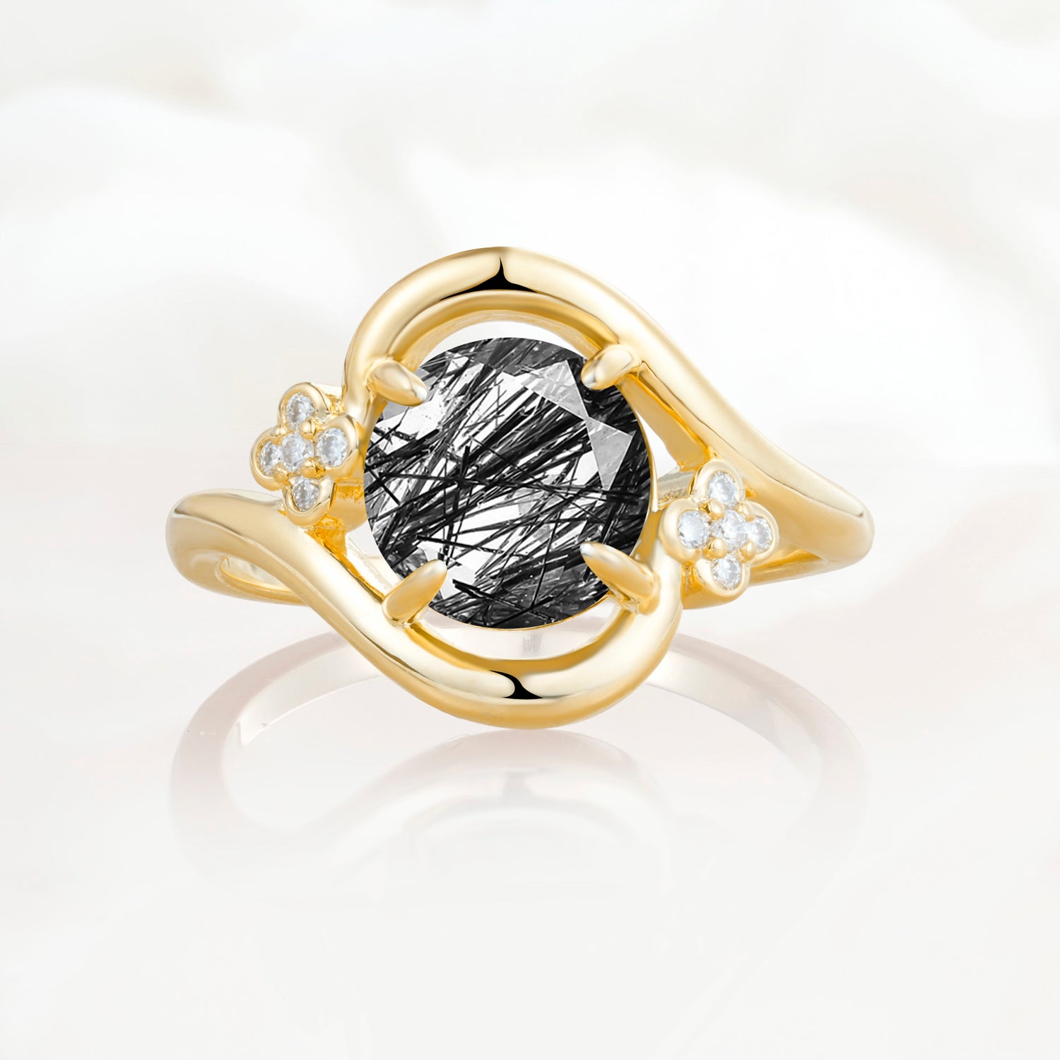 SR19482 Black Rutilated Quartz Ring - Yellow-Gold