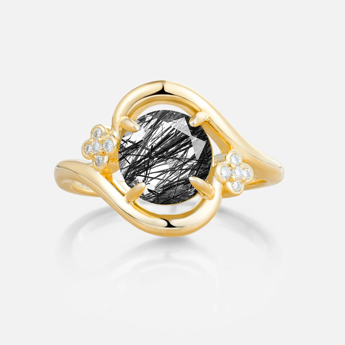 Luxurious And Creative Round Cut Black Rutilated Quartz Engagement Ring