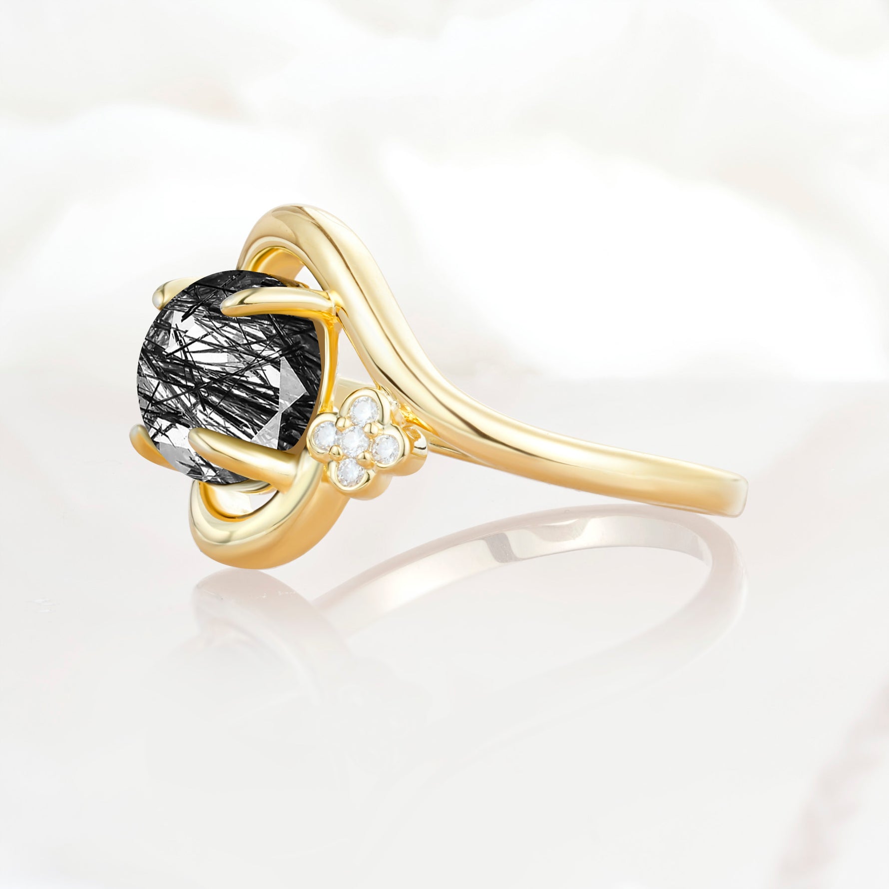 SR19482 Black Rutilated Quartz Ring - White-Gold