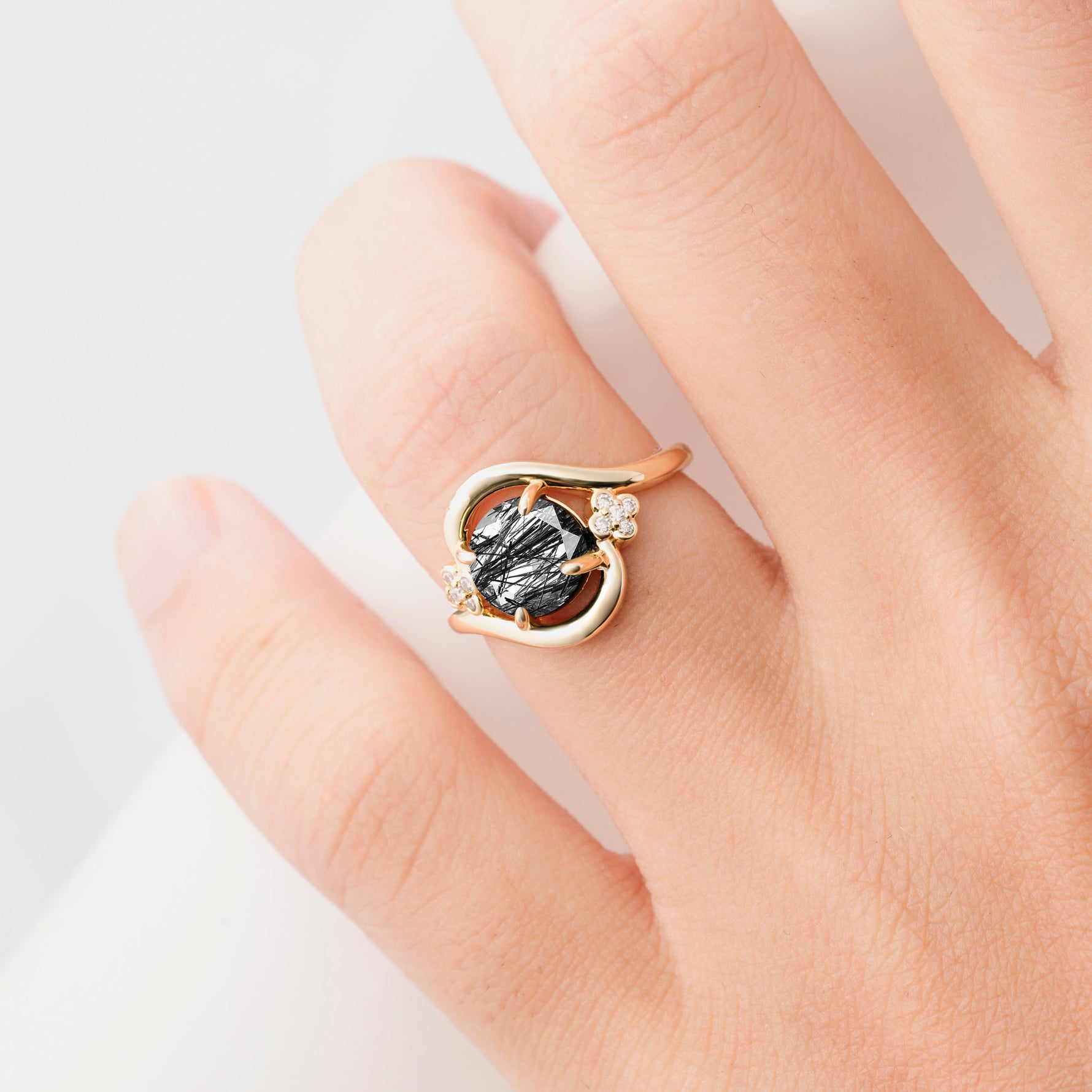 SR19482 Black Rutilated Quartz Ring - Rose-Gold