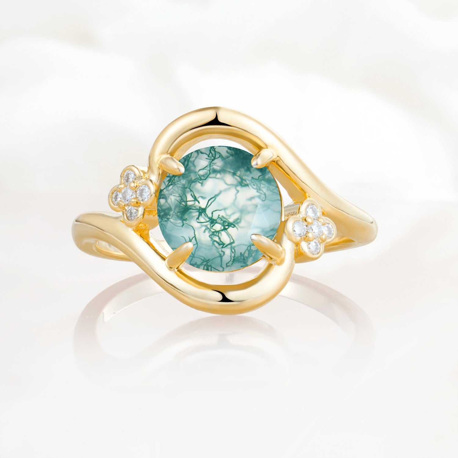 SR19482 Moss Agate Ring - Yellow-Gold