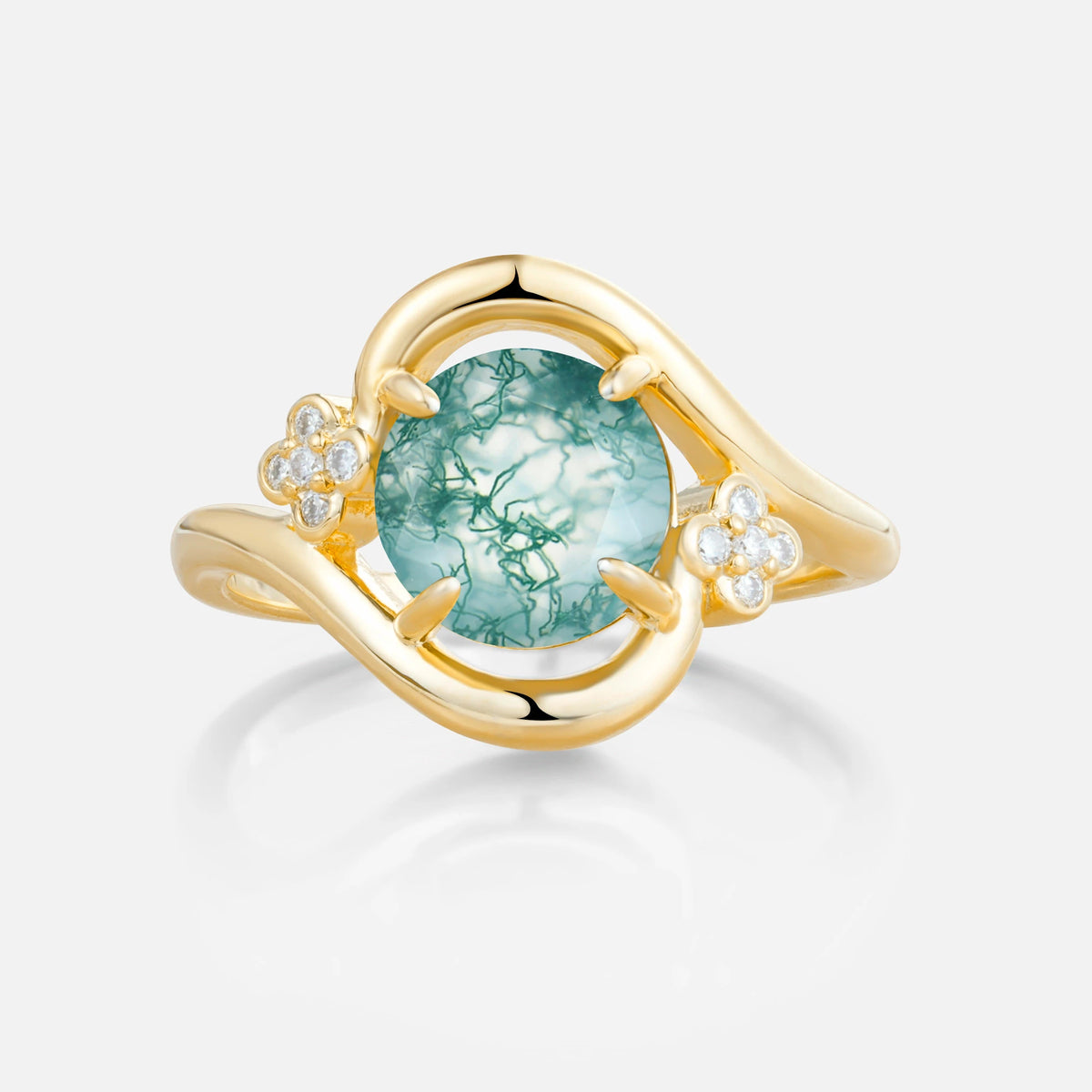 Luxurious And Creative Round Cut Moss Agate Engagement Ring
