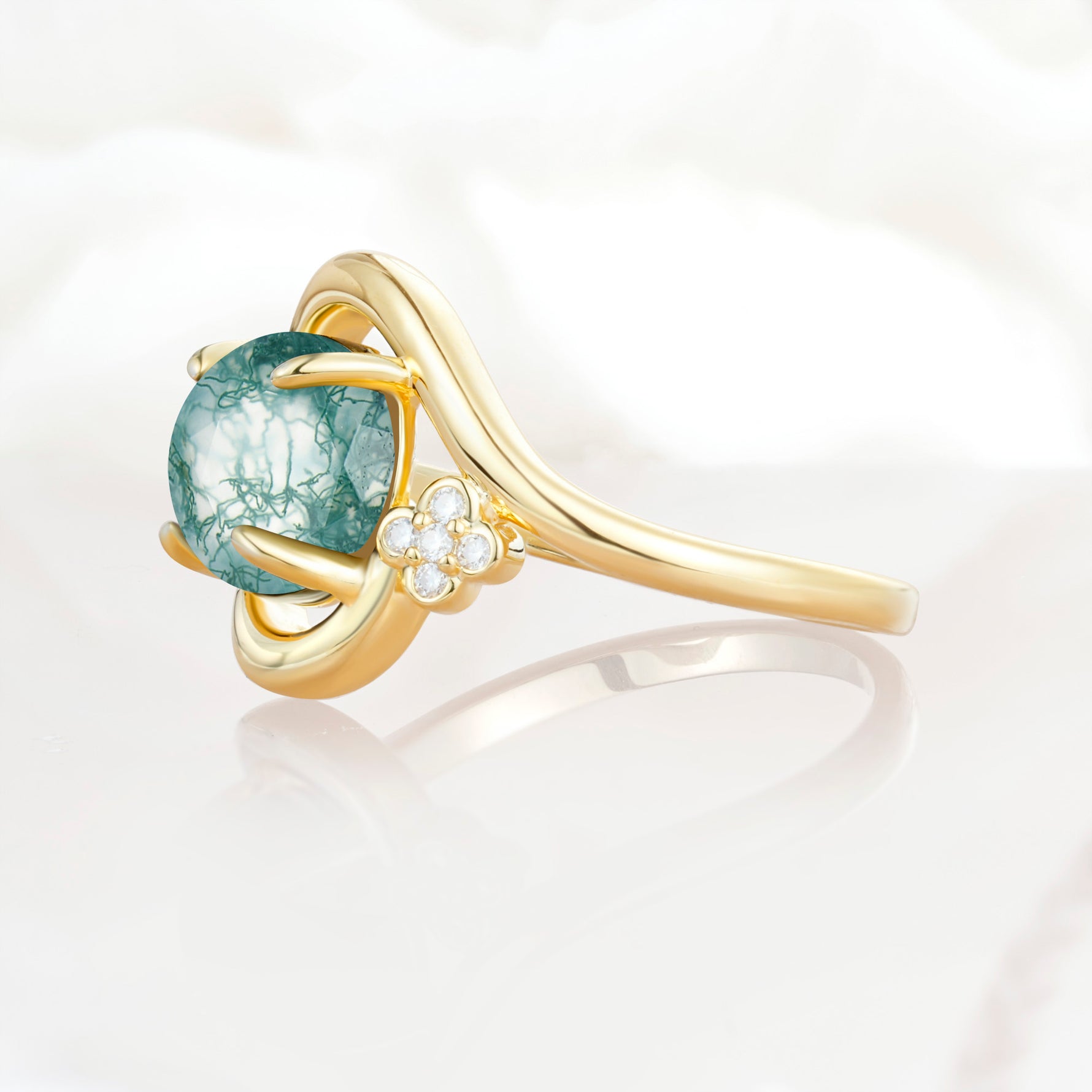 SR19482 Moss Agate Ring - White-Gold