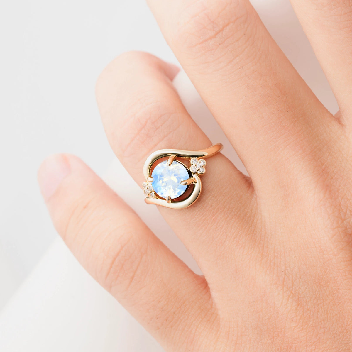Classic Round Cut Moonstone Engagement Ring