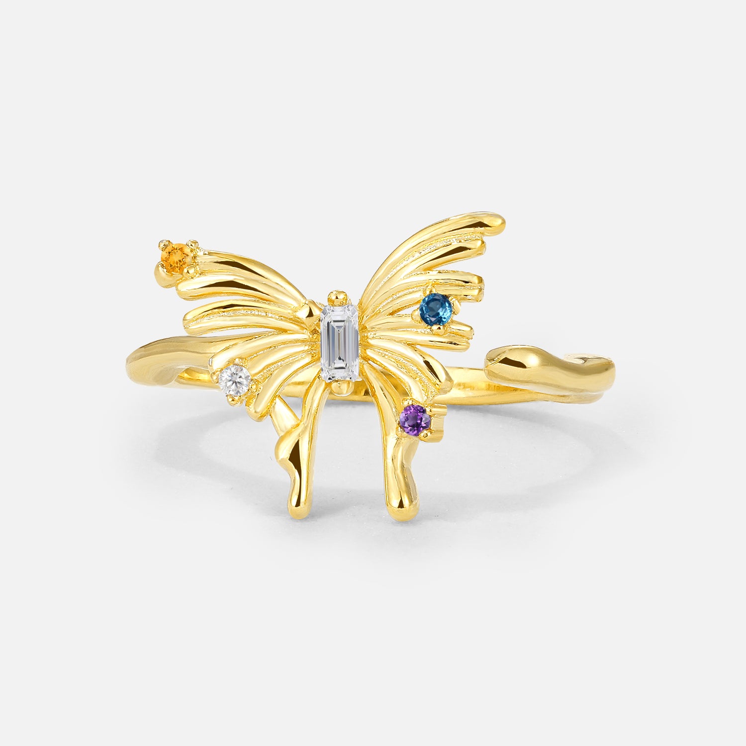 Peacock Moissanite Statement Ring with Sculpted Feather Detail