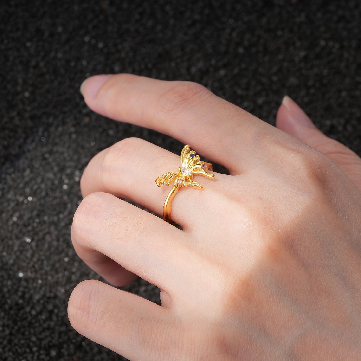 Peacock Moissanite Statement Ring with Sculpted Feather Detail