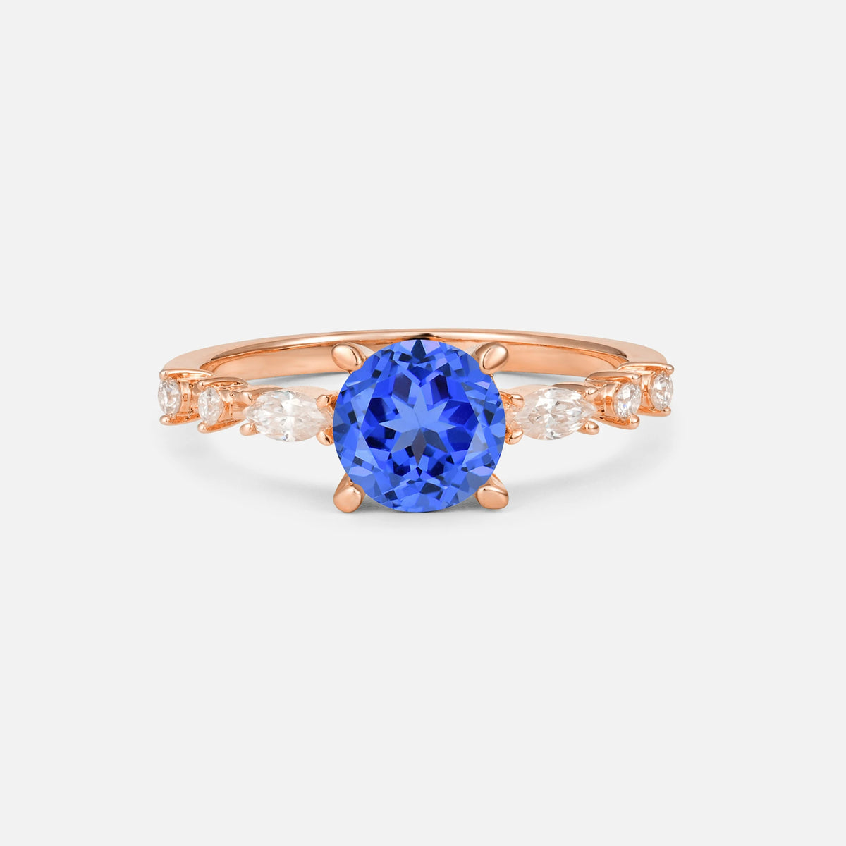 Round Cabochon Sapphire Engagement Ring with Marquise Side Stones - Additional view