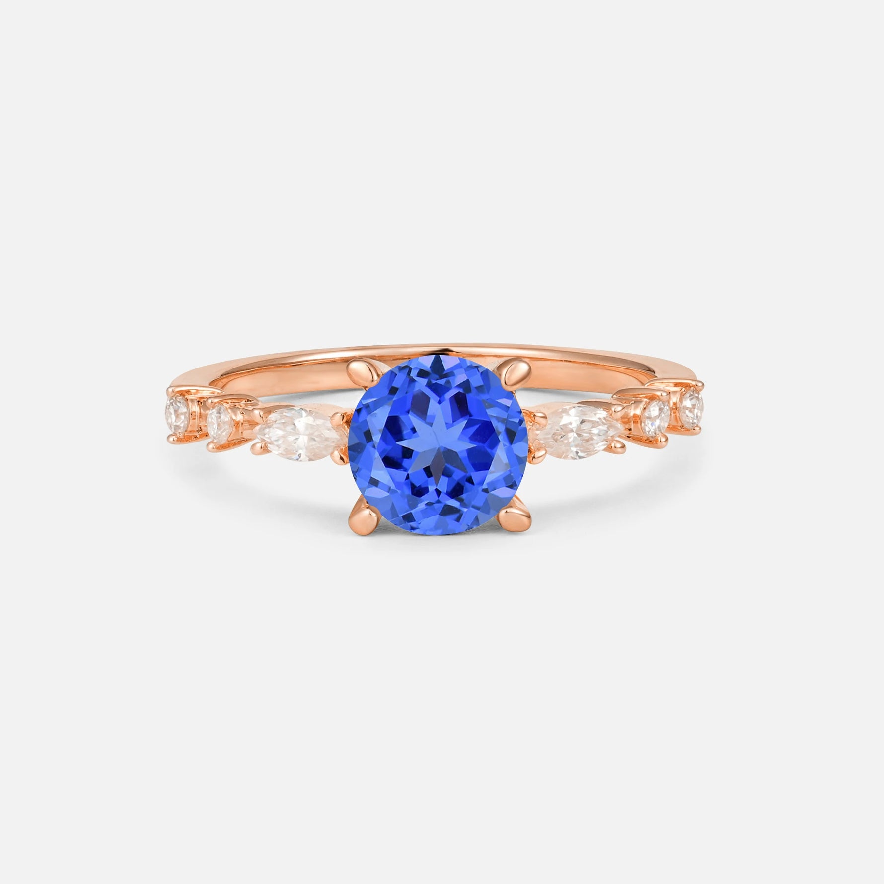 Round Cabochon Sapphire Engagement Ring with Marquise Side Stones - Additional view