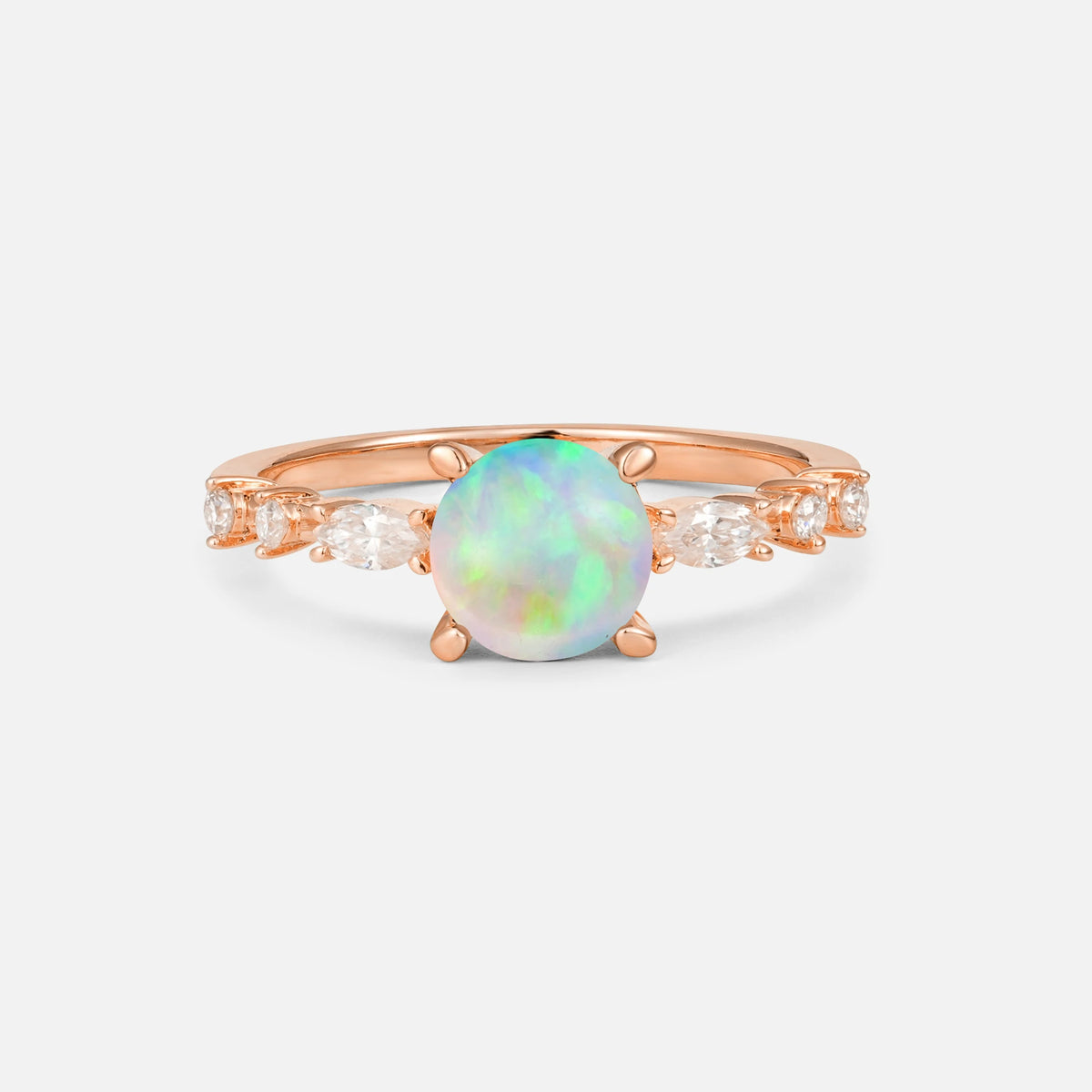 Round Cabochon Fire Opal Engagement Ring with Marquise Side Stones - Additional view