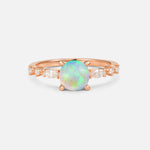 Round Cabochon Fire Opal Engagement Ring with Marquise Side Stones - Additional view