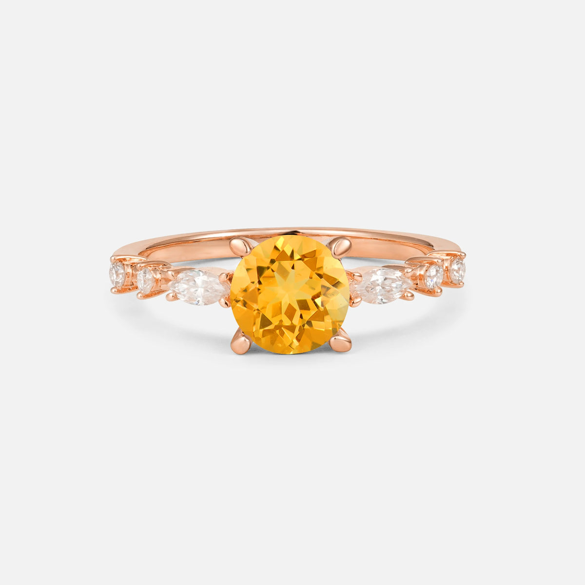 Round Cabochon Citrine Engagement Ring with Marquise Side Stones - Additional view