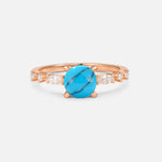 Round Cabochon Turquoise Engagement Ring with Marquise Side Stones - Additional view