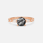 Round Cabochon Black Rutilated Quartz Engagement Ring with Marquise Side Stones - Additional view