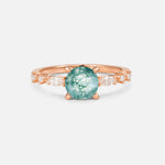 Round Cabochon Moss Agate Engagement Ring with Marquise Side Stones - Additional view