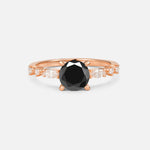 Round Cabochon Black Onyx Engagement Ring with Marquise Side Stones - Additional view