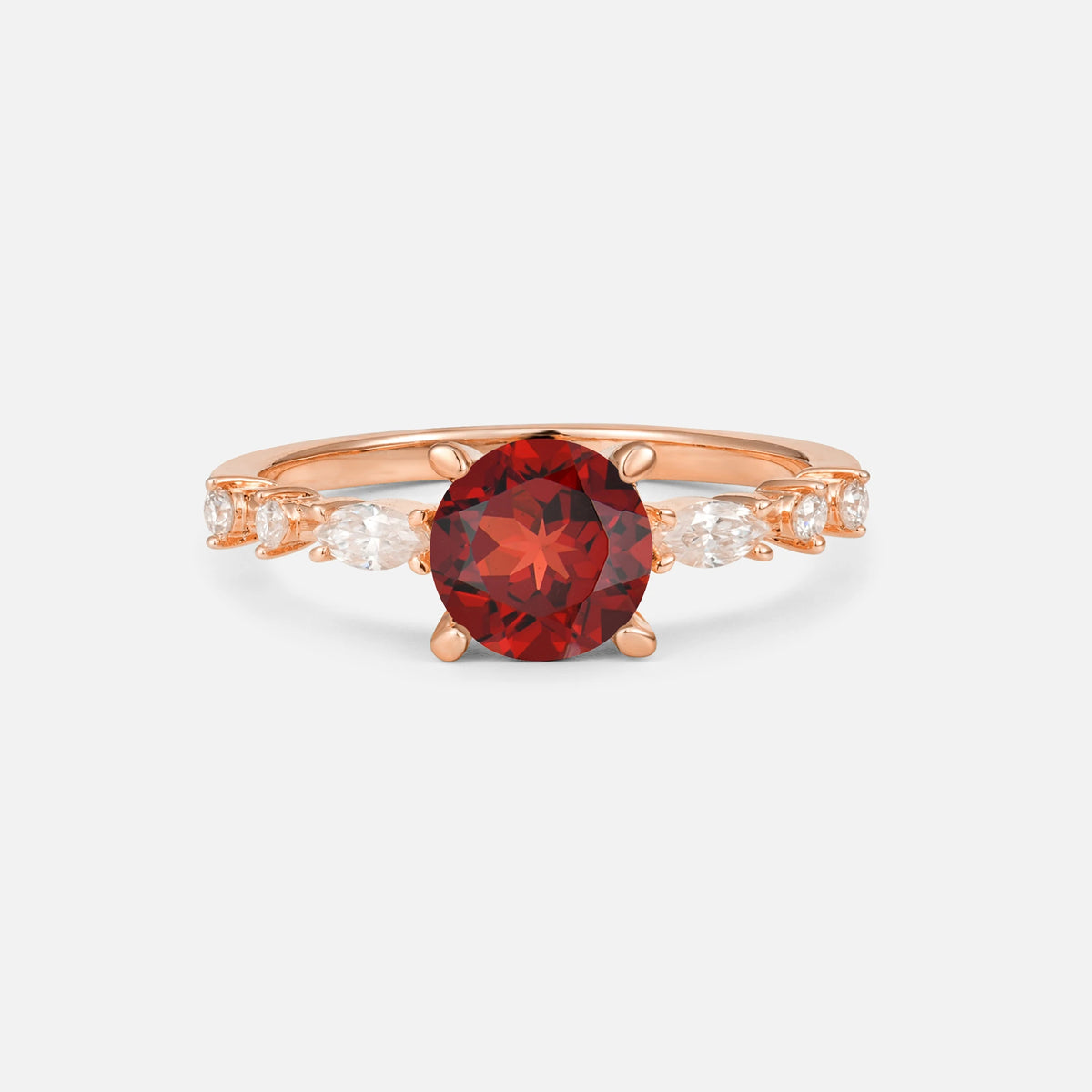 Round Cabochon Garnet Engagement Ring with Marquise Side Stones - Additional view