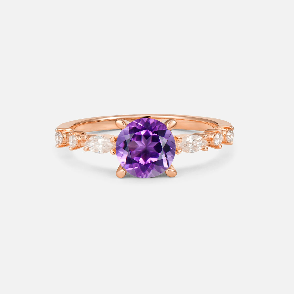 Round Cabochon Amethyst Engagement Ring with Marquise Side Stones - Additional view