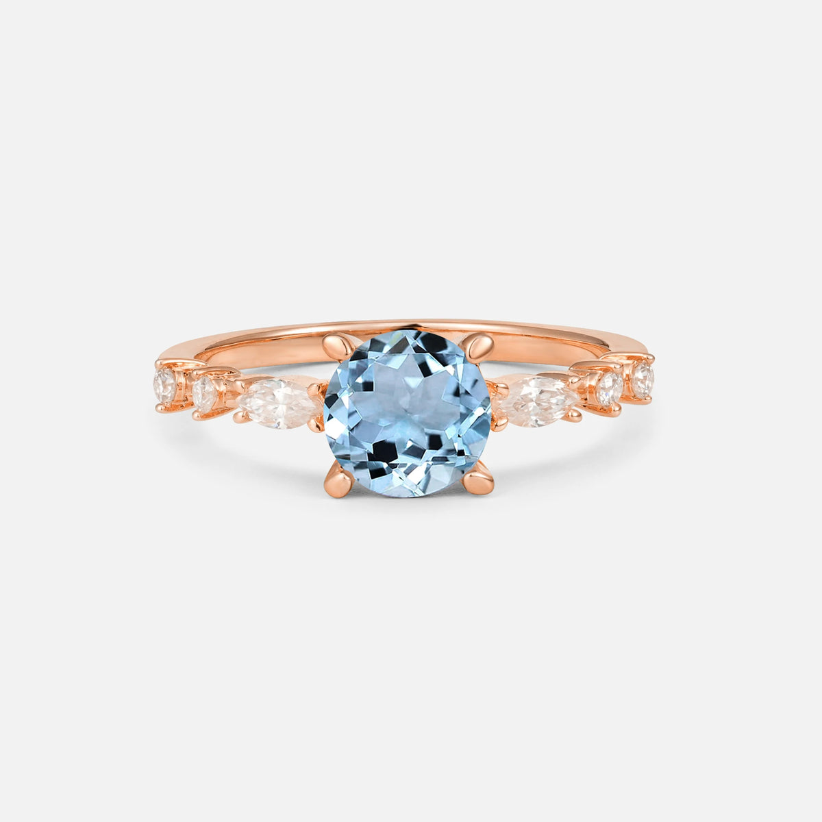 Round Cabochon Aquamarine Engagement Ring with Marquise Side Stones - Additional view