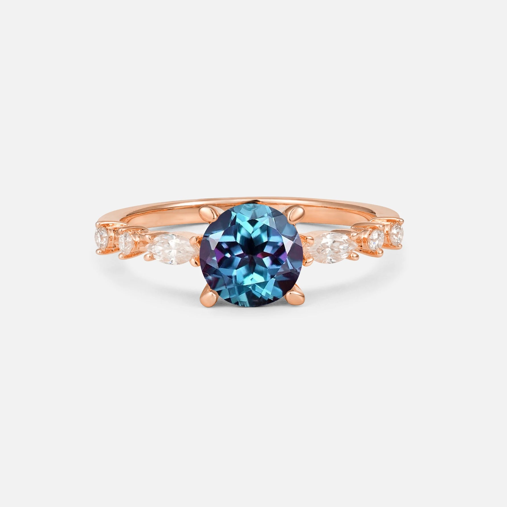 Round Cabochon Alexandrite Engagement Ring with Marquise Side Stones - Additional view
