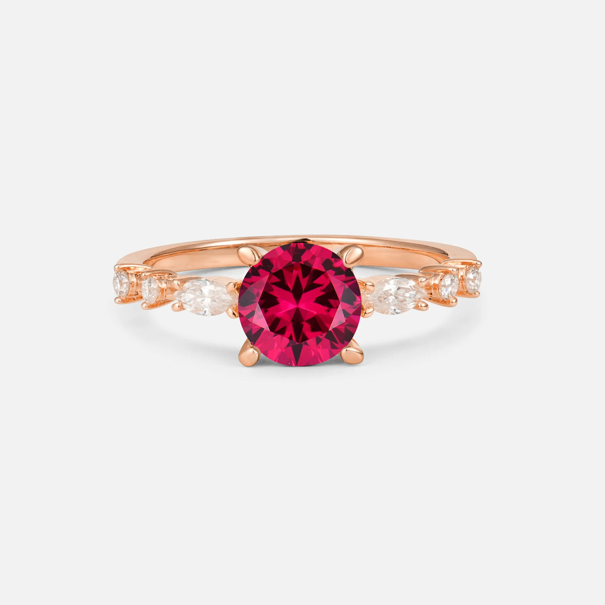 Round Cabochon Ruby Engagement Ring with Marquise Side Stones - Additional view
