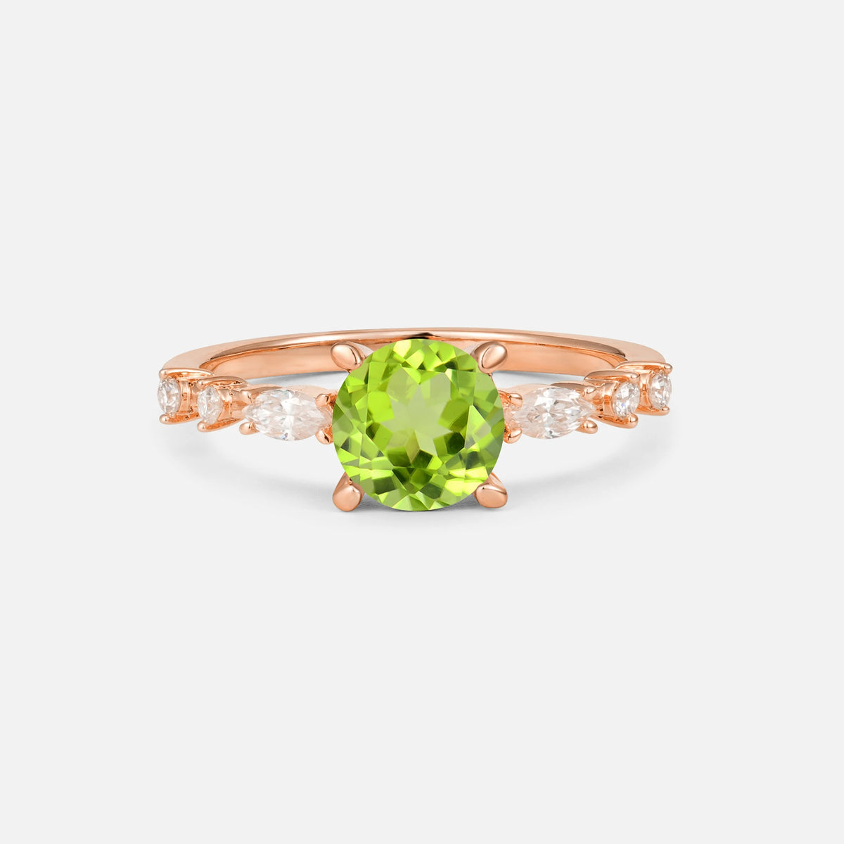 Round Cabochon Peridot Engagement Ring with Marquise Side Stones - Additional view
