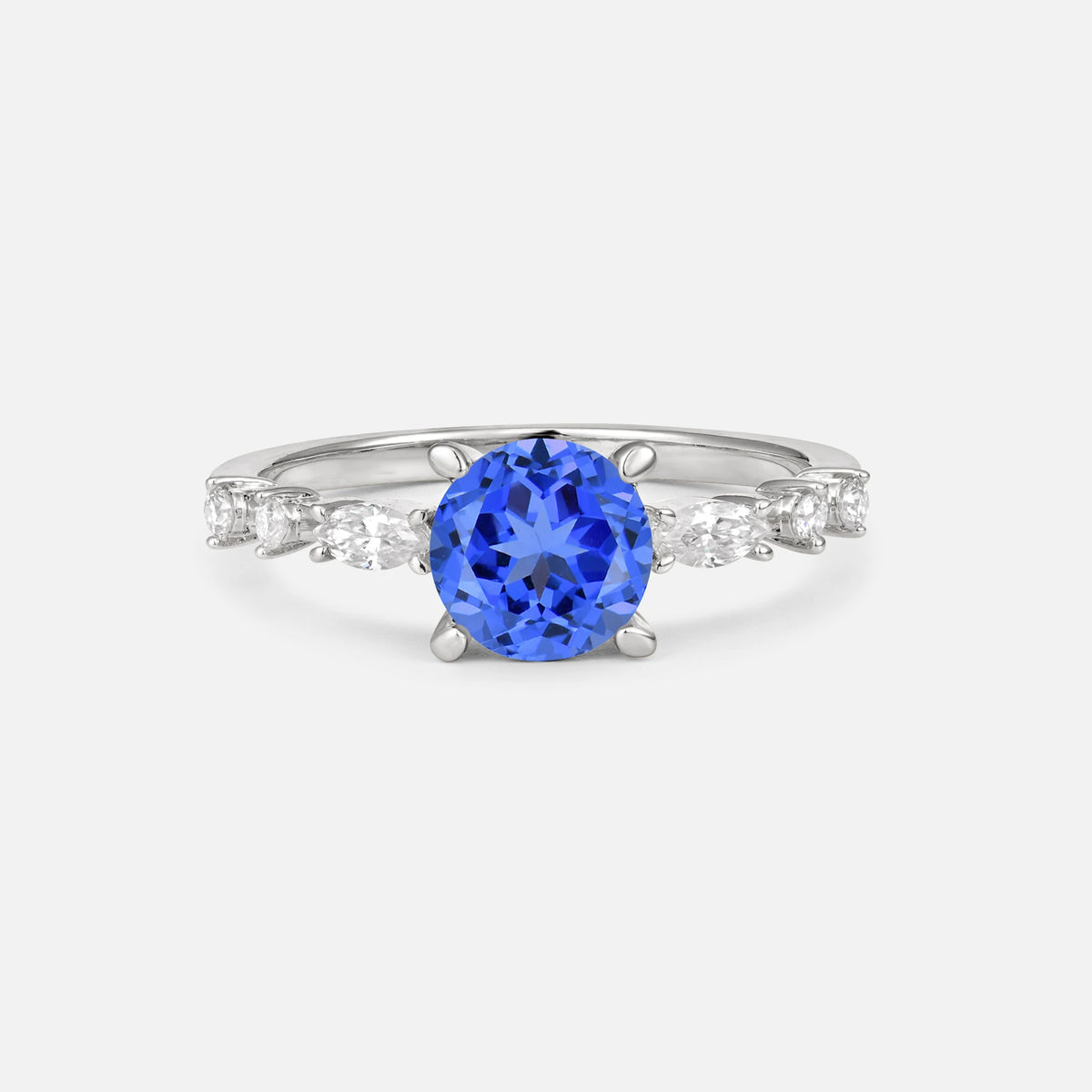 Round Cabochon Sapphire Engagement Ring with Marquise Side Stones - Additional view