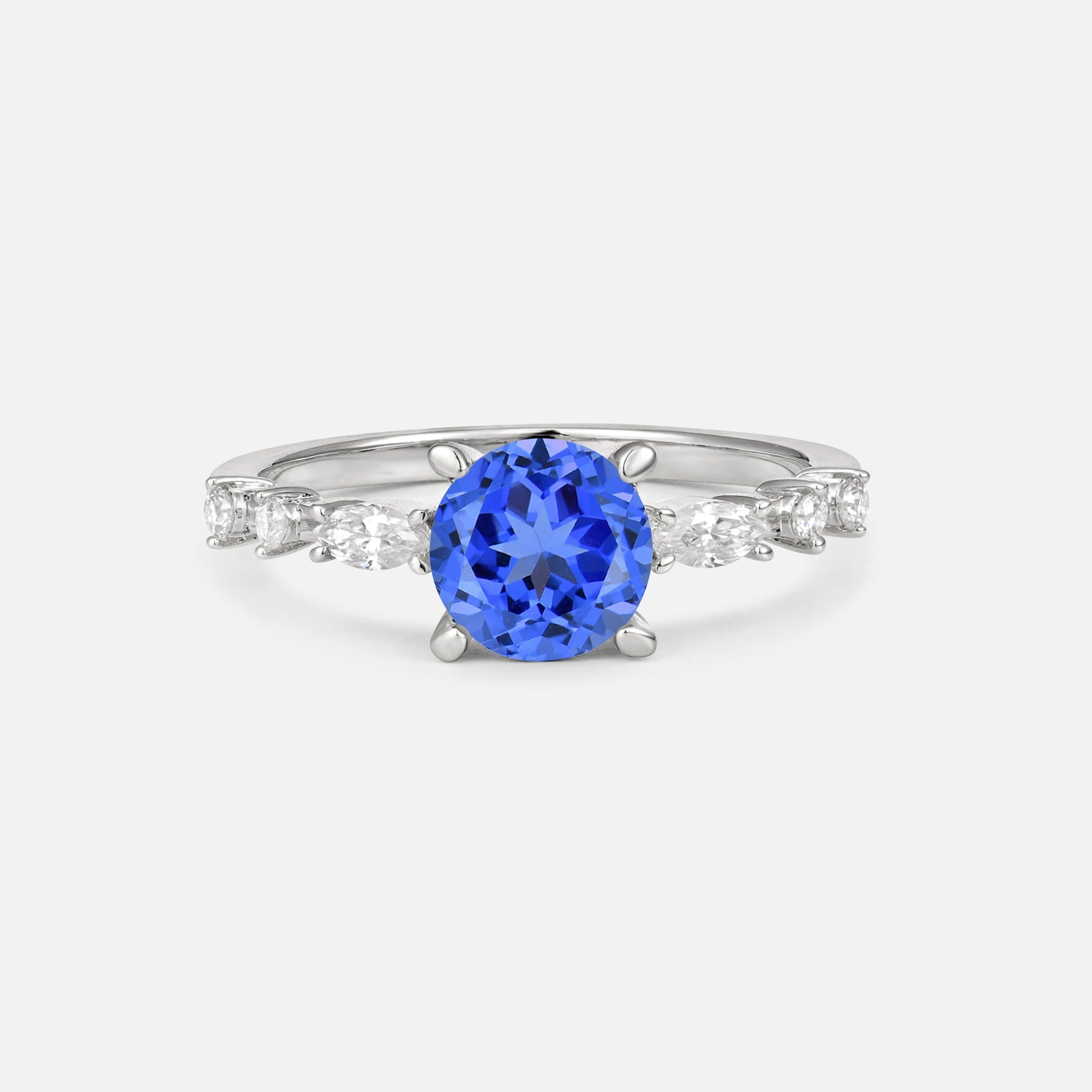 Round Cabochon Sapphire Engagement Ring with Marquise Side Stones - Additional view