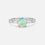 Round Cabochon Fire Opal Engagement Ring with Marquise Side Stones - Additional view
