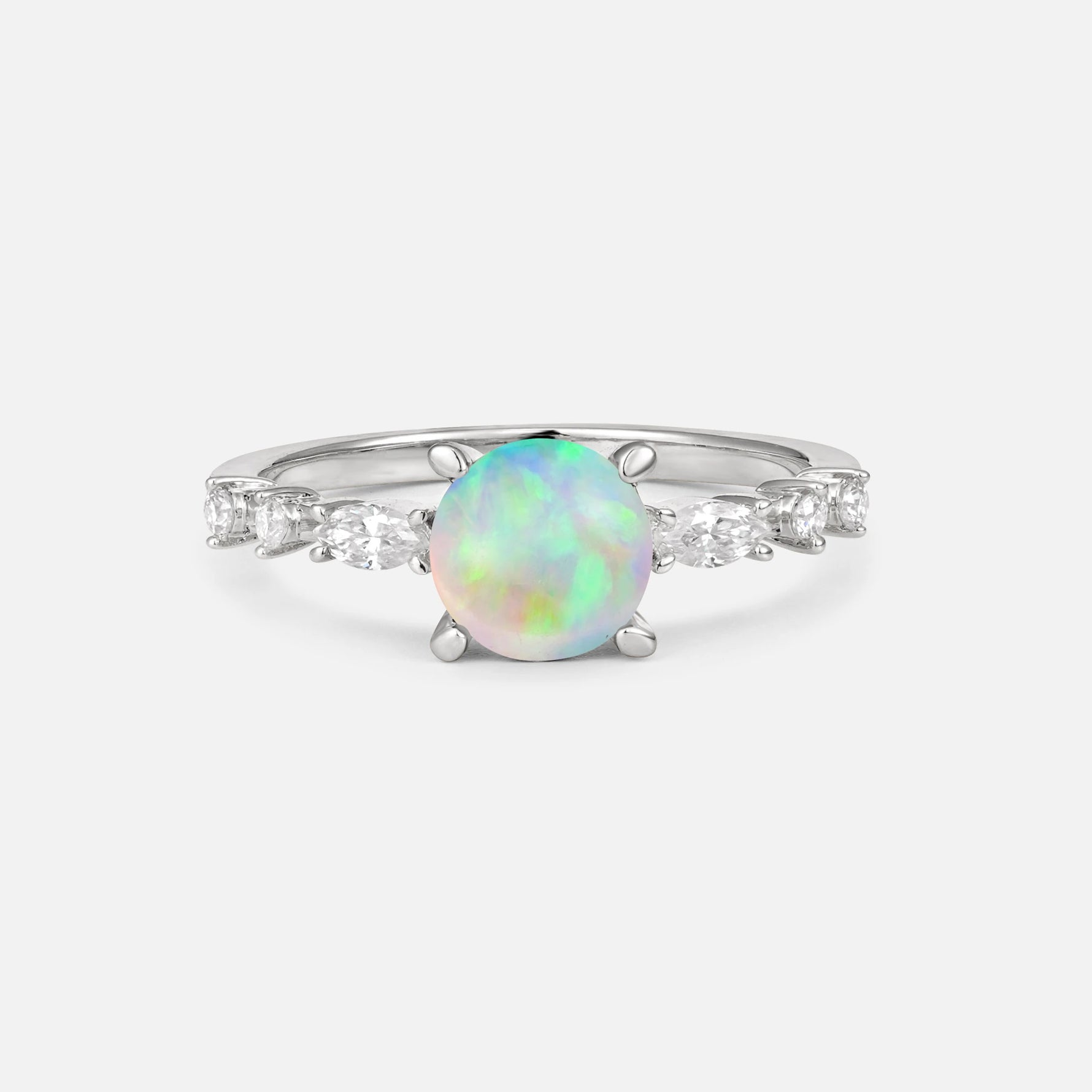 Round Cabochon Fire Opal Engagement Ring with Marquise Side Stones - Additional view
