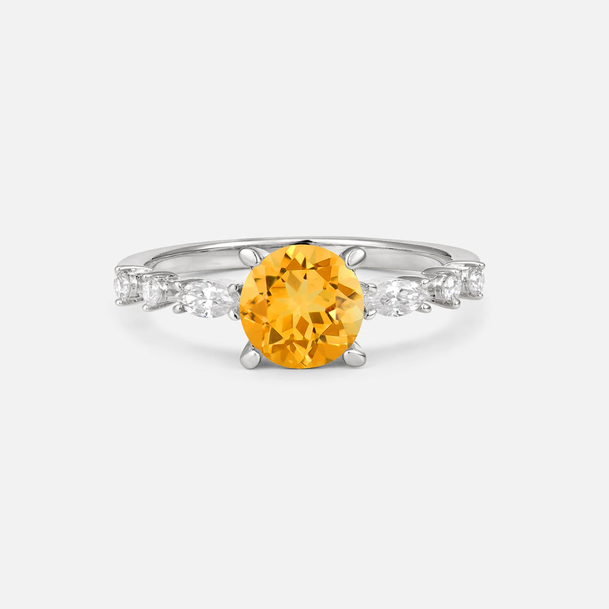 Round Cabochon Citrine Engagement Ring with Marquise Side Stones - Additional view