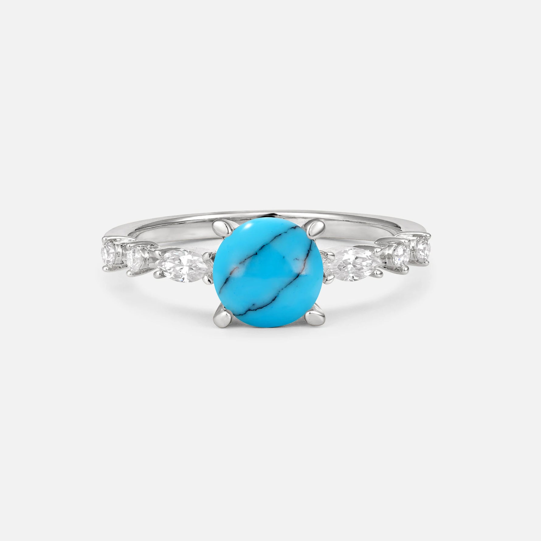 Round Cabochon Turquoise Engagement Ring with Marquise Side Stones - Additional view