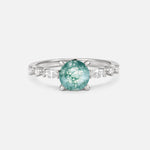 Round Cabochon Moss Agate Engagement Ring with Marquise Side Stones - Additional view