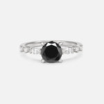Round Cabochon Black Onyx Engagement Ring with Marquise Side Stones - Additional view