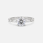 Round Cabochon Lab Diamond Engagement Ring with Marquise Side Stones - Additional view