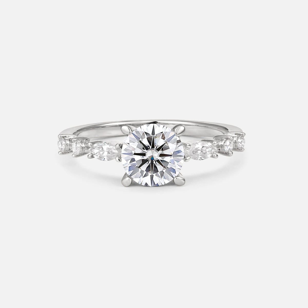 Round Cabochon Lab Diamond Engagement Ring with Marquise Side Stones - Additional view