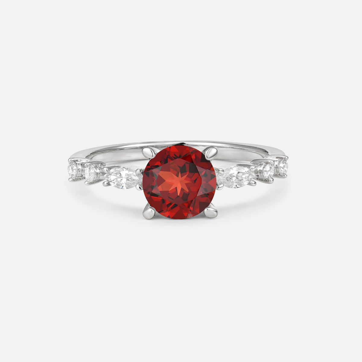 Round Cabochon Garnet Engagement Ring with Marquise Side Stones - Additional view