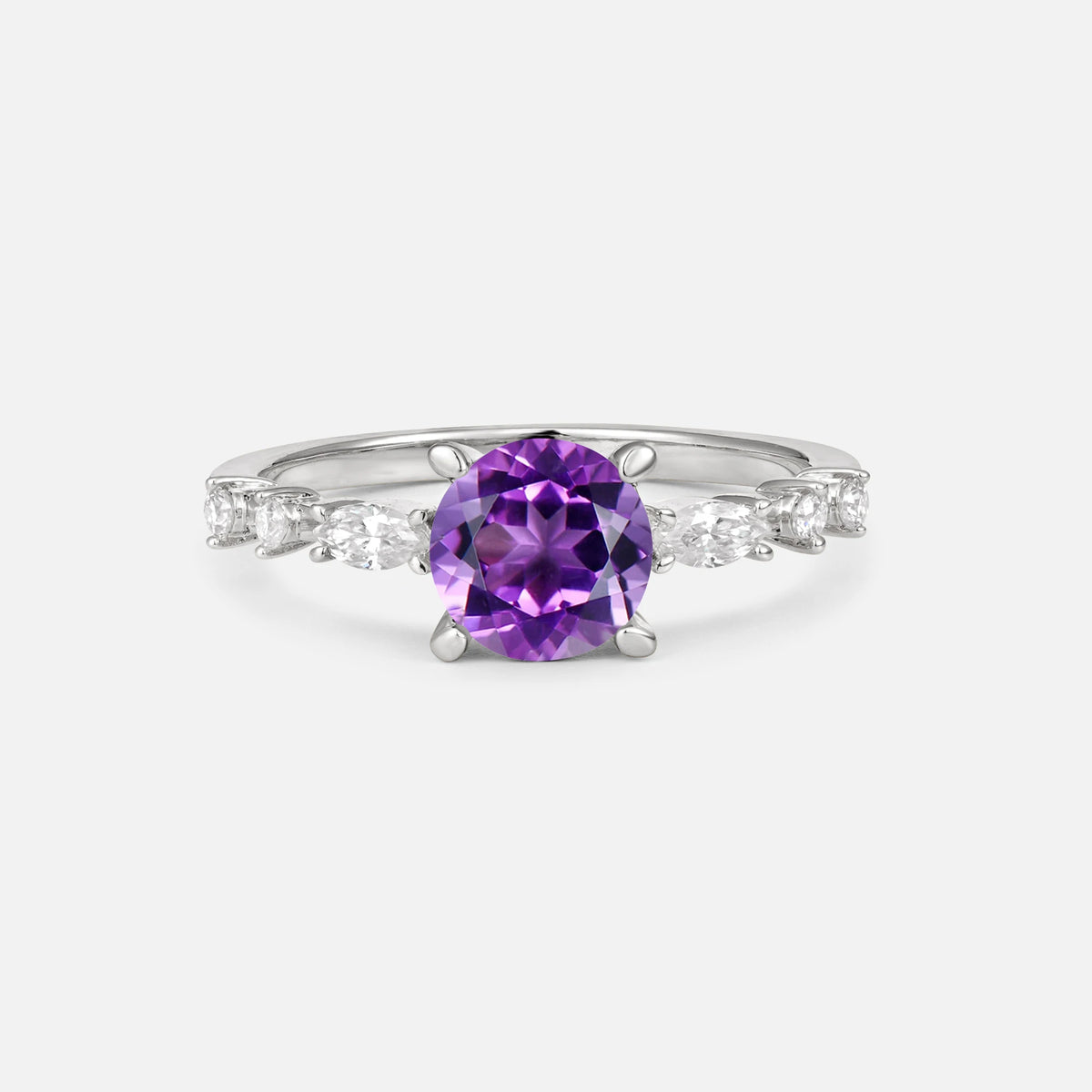 Round Cabochon Amethyst Engagement Ring with Marquise Side Stones - Additional view